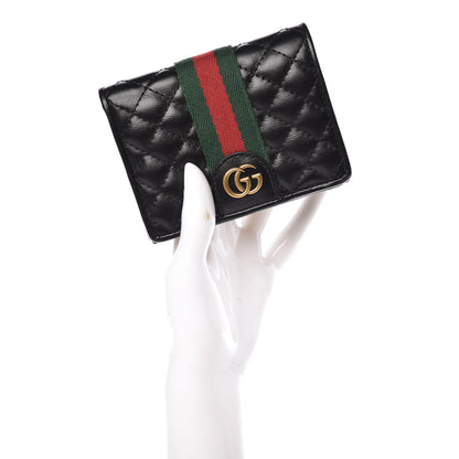 Gucci Calfskin Web Trapuntata GG Marmont Card Case Wallet Black 2 of 11