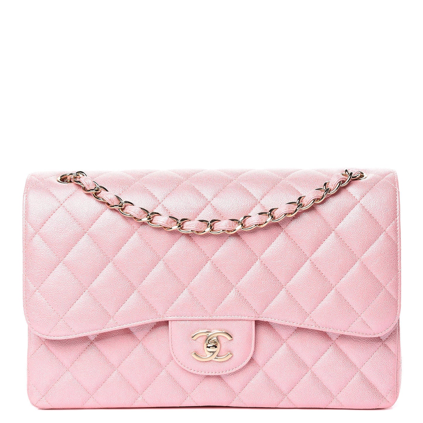 Iridescent Caviar Quilted Jumbo Double Flap Pink