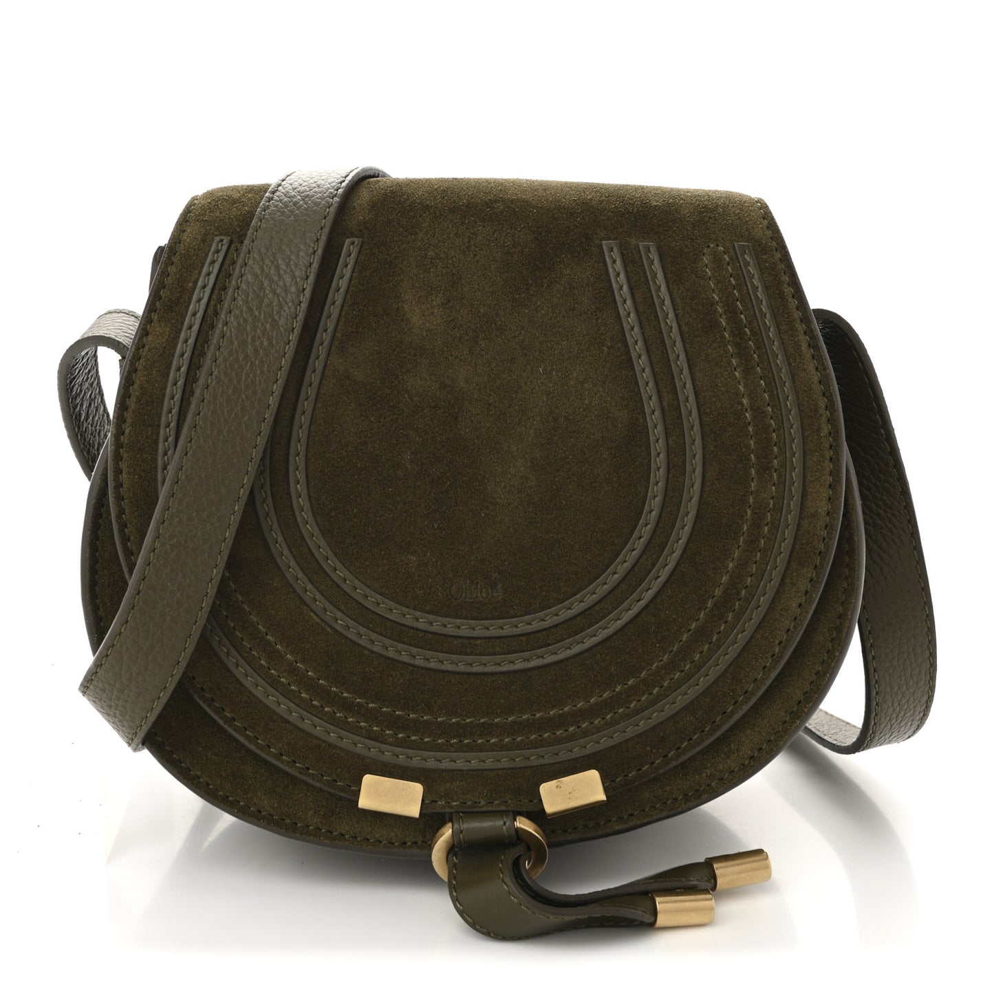 Suede Calfskin Small Marcie Saddle Bag Deep Olive