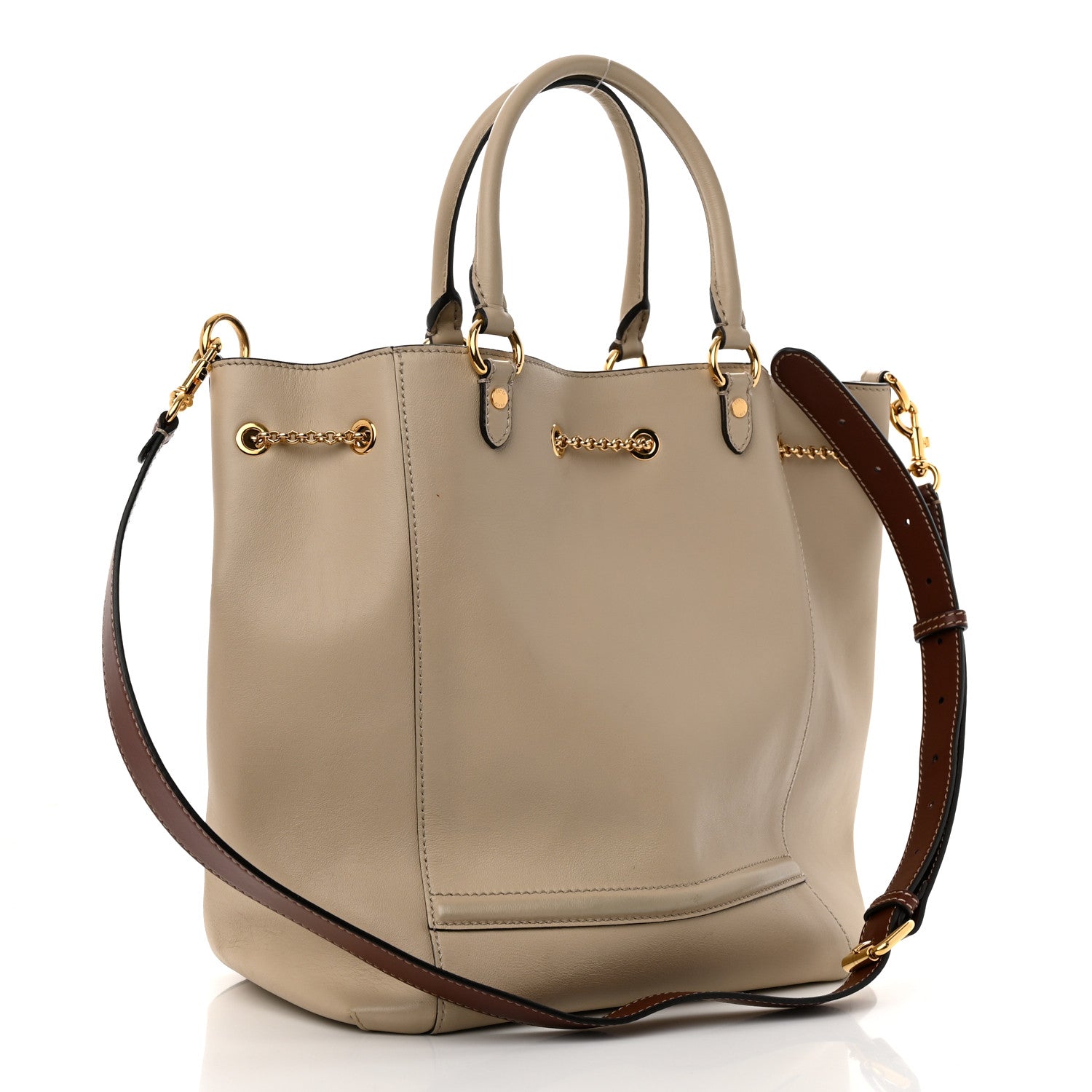 Fendi Vitello Grace King Karligraphy Chain Bucket Bag Nuvola Praline 3 of 18