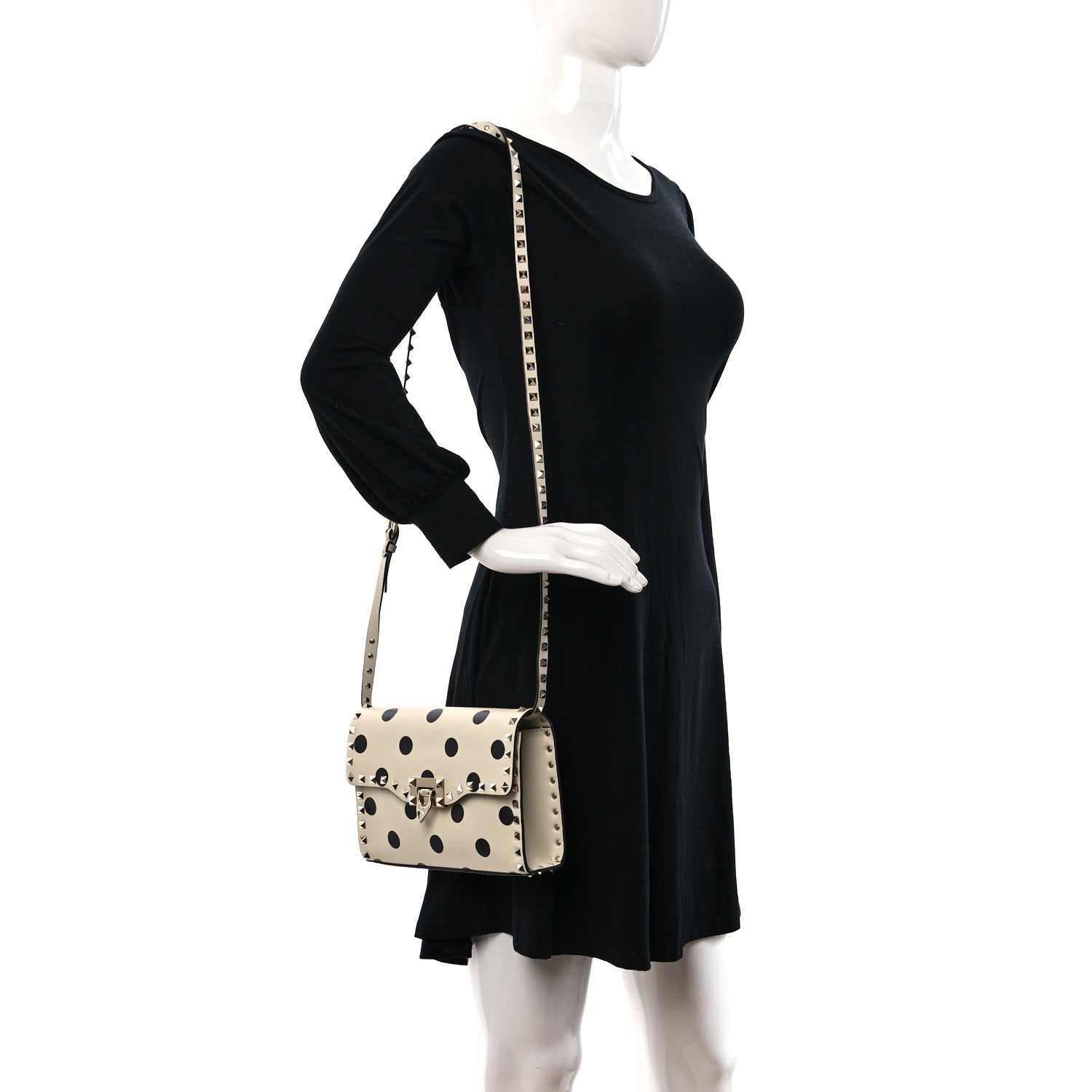 Valentino Garavani Vitello Polka Dot Medium Rockstud Flip Lock Crossbody Bag Light Ivory Black 2 of 10