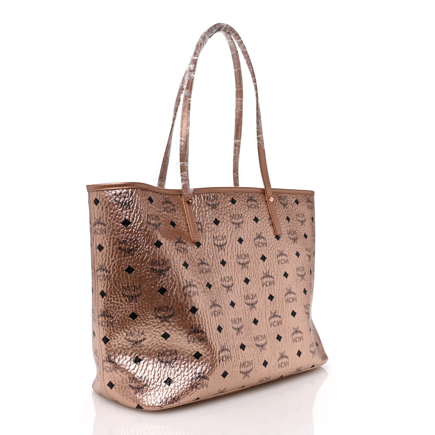 Metallic Visetos Medium Reversible Shopper Tote Champagne Gold