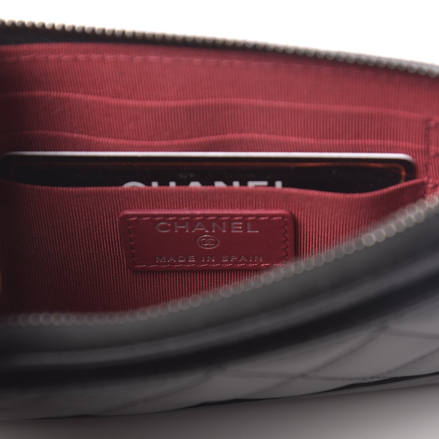 Aged Calfskin Quilted Gabrielle Zip Pouch Black