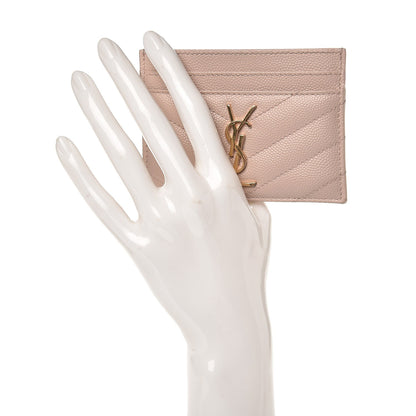 Saint Laurent Grain De Poudre Matelasse Chevron Monogram Credit Card Case Pale Blush 2 of 9