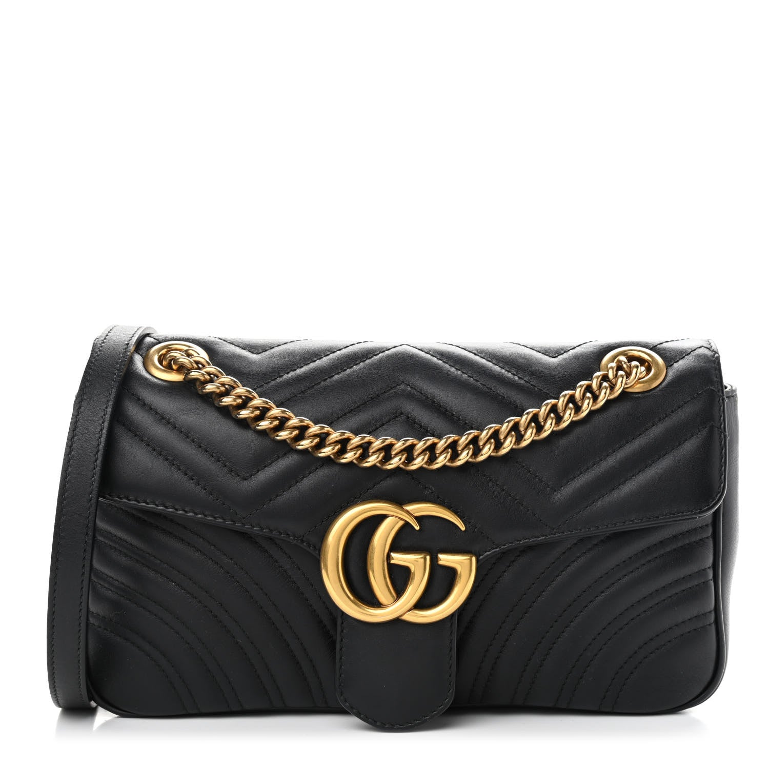 Gucci Calfskin Matelasse Small GG Marmont Shoulder Bag Black 1 of 12