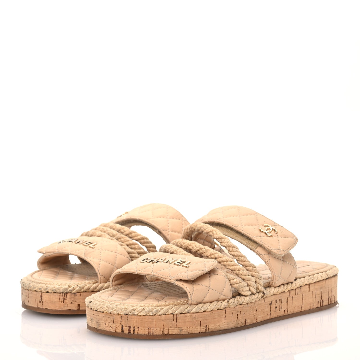 Chanel Cord Lambskin Quilted Logo Mules 39 Beige 3 of 17