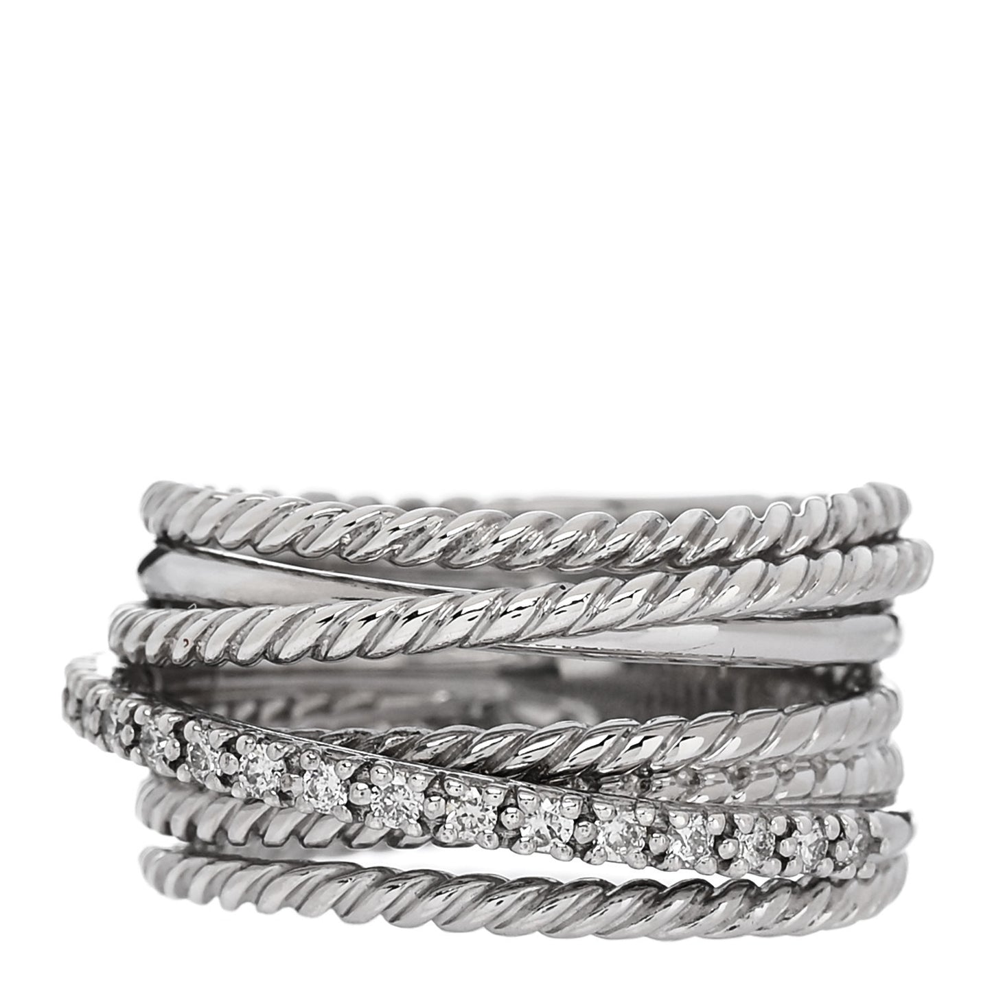 Sterling Silver Diamond 11mm Wide Crossover Cable Ring 54 7