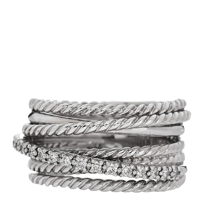 David Yurman Sterling Silver Diamond 11mm Wide Crossover Cable Ring 54 7 1 of 4