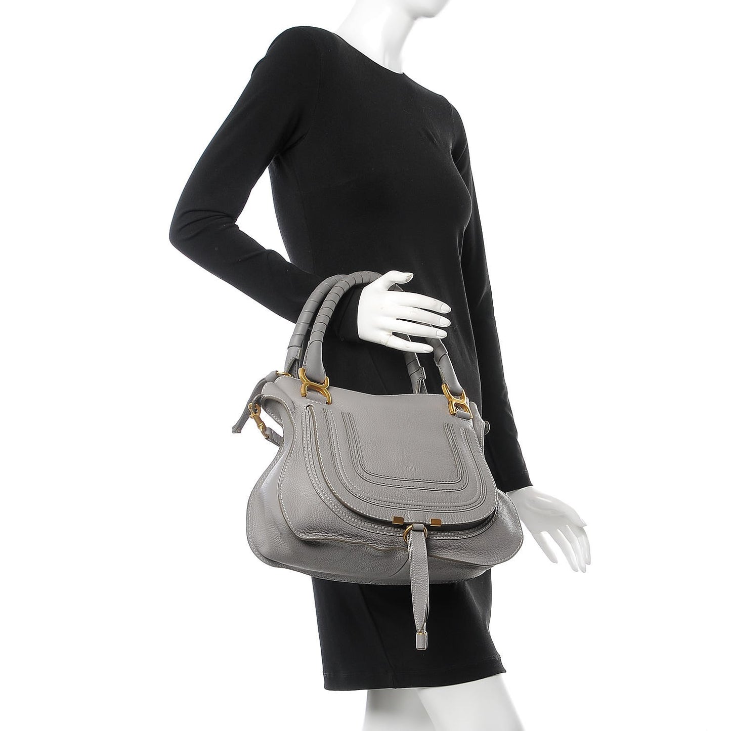 Calfskin Small Marcie Satchel Cashmere Grey