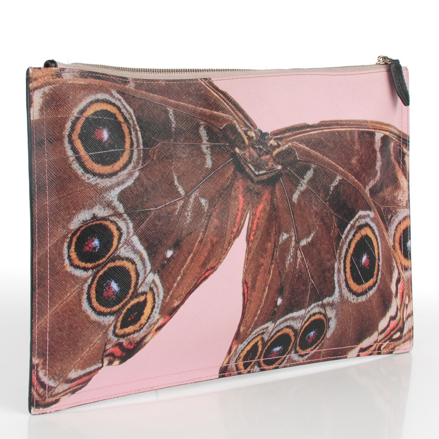 Coated Canvas Butterfly Print Large Flat Zip Pouch Multicolor