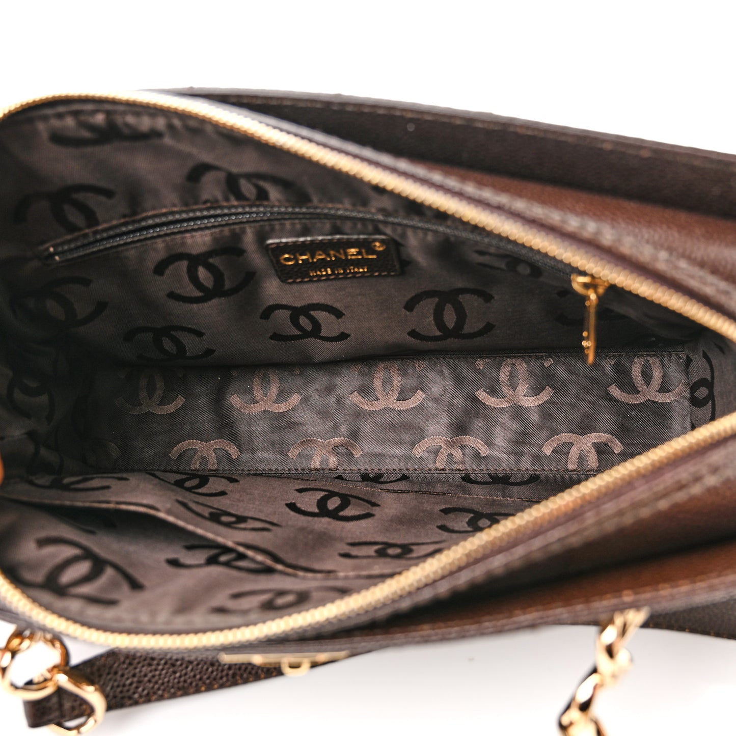 Caviar Chocolate Bar Quilted Shoulder Bag Dark Brown