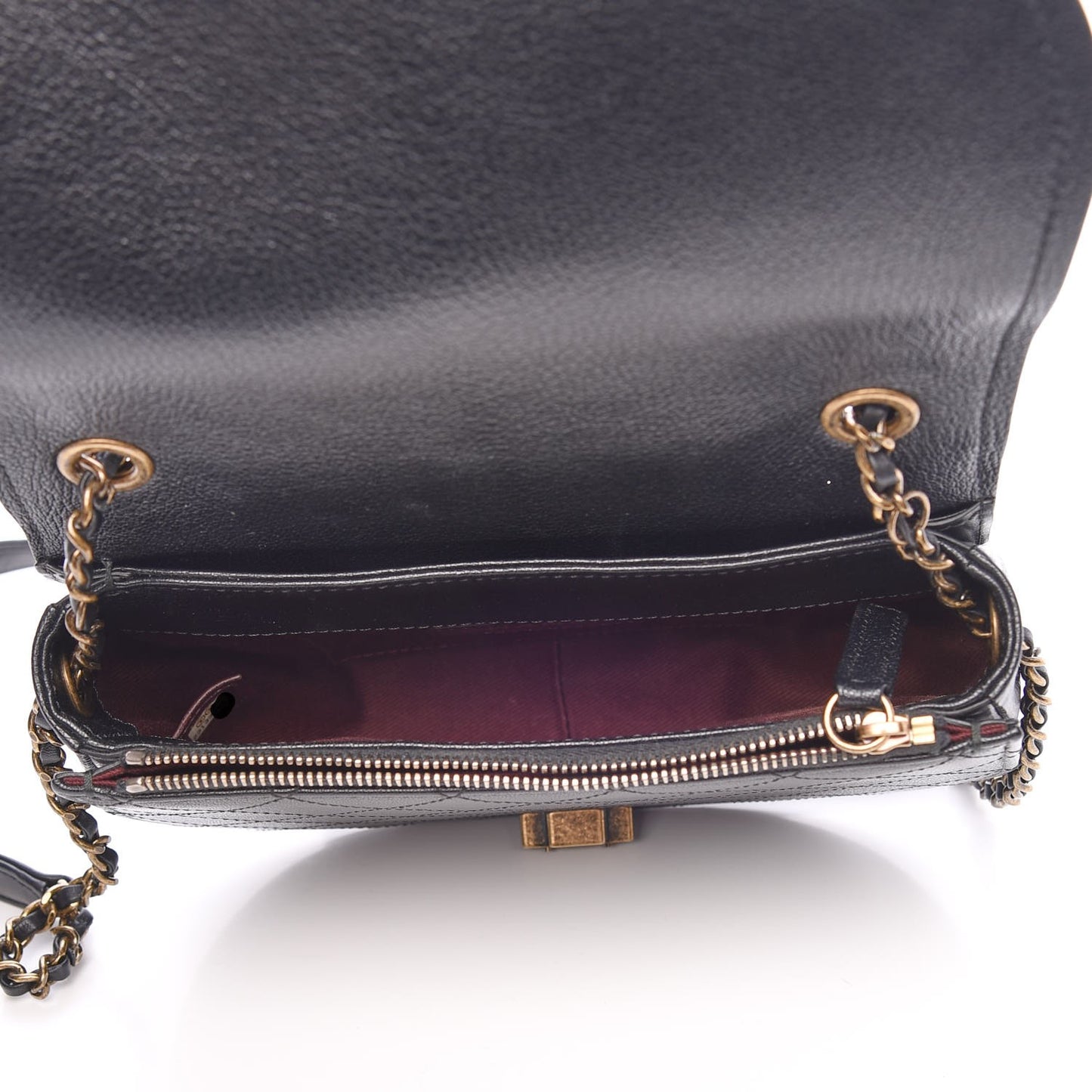 Shiny Calfskin Goatskin Quilted Small Coco Curve Messenger Flap Black