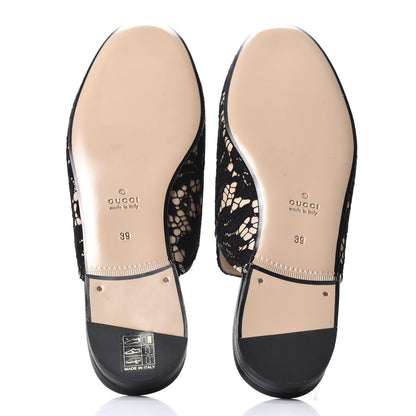 Gucci Lace Malaga Kid Womens Princetown Slippers 39 Black Skin Rose 8 of 10