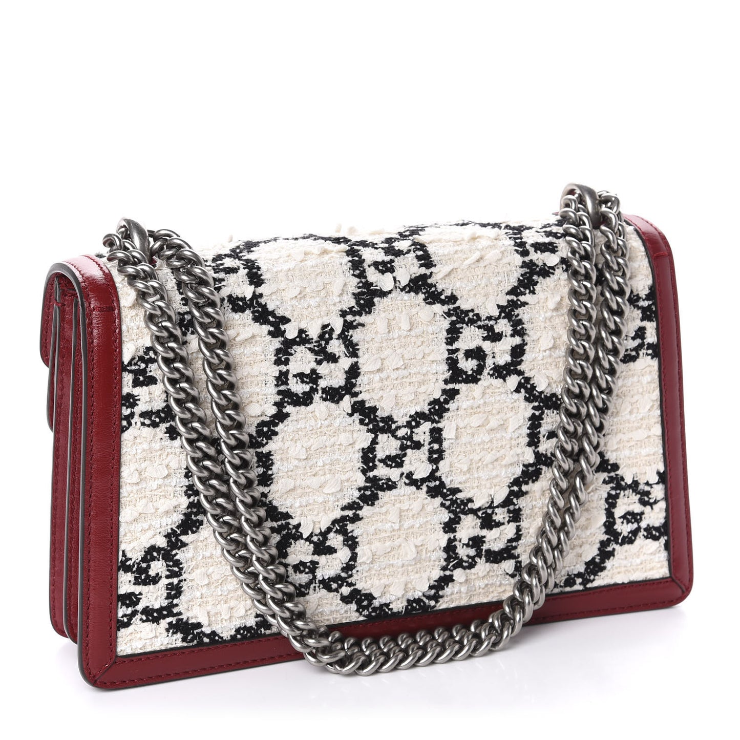 Tweed GG Monogram Small Dionysus Shoulder Bag White Black Romantic Cherry