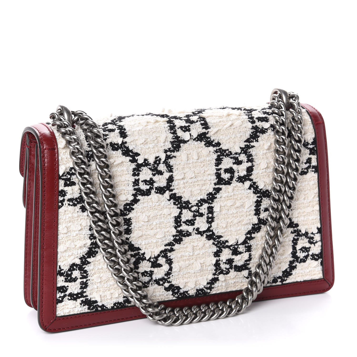 Gucci Tweed GG Monogram Small Dionysus Shoulder Bag White Black Romantic Cherry 3 of 10