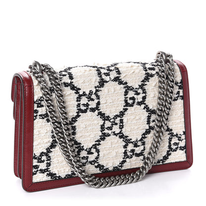 Gucci Tweed GG Monogram Small Dionysus Shoulder Bag White Black Romantic Cherry 3 of 10