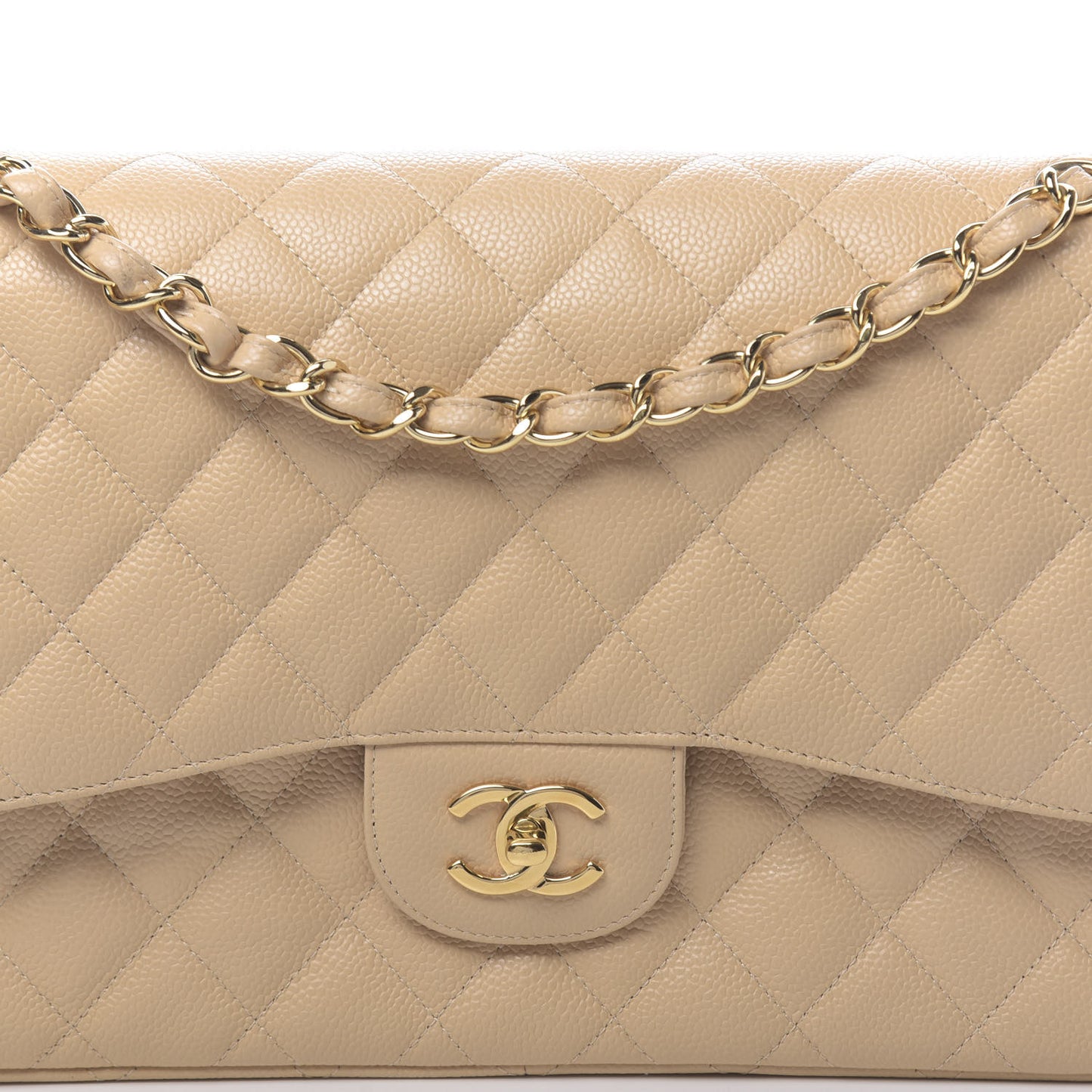 Caviar Quilted Jumbo Double Flap Beige Clair