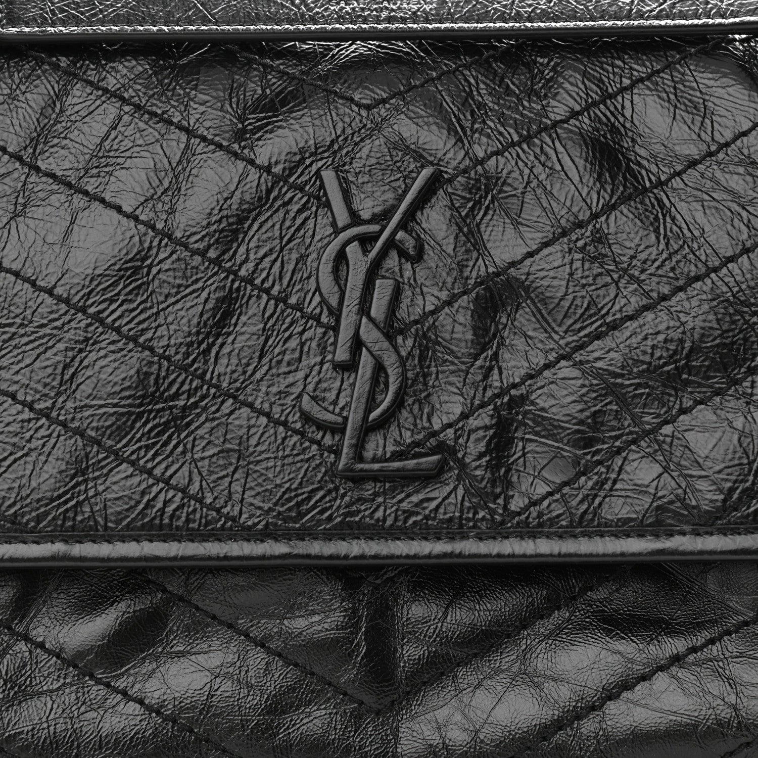 Saint Laurent Crinkled Calfskin Matelasse Monogram Medium Niki Chain Satchel Black 9 of 13