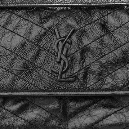 Saint Laurent Crinkled Calfskin Matelasse Monogram Medium Niki Chain Satchel Black 9 of 13