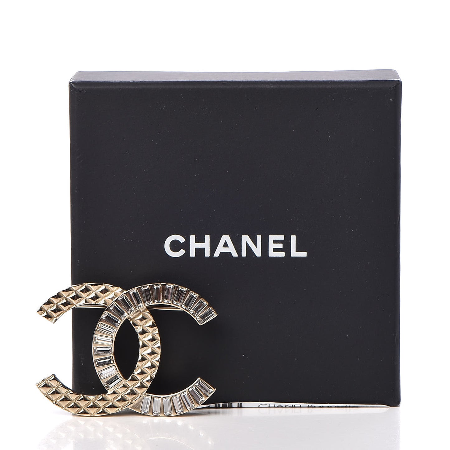 Baguette Crystal Quilted CC Brooch Gold