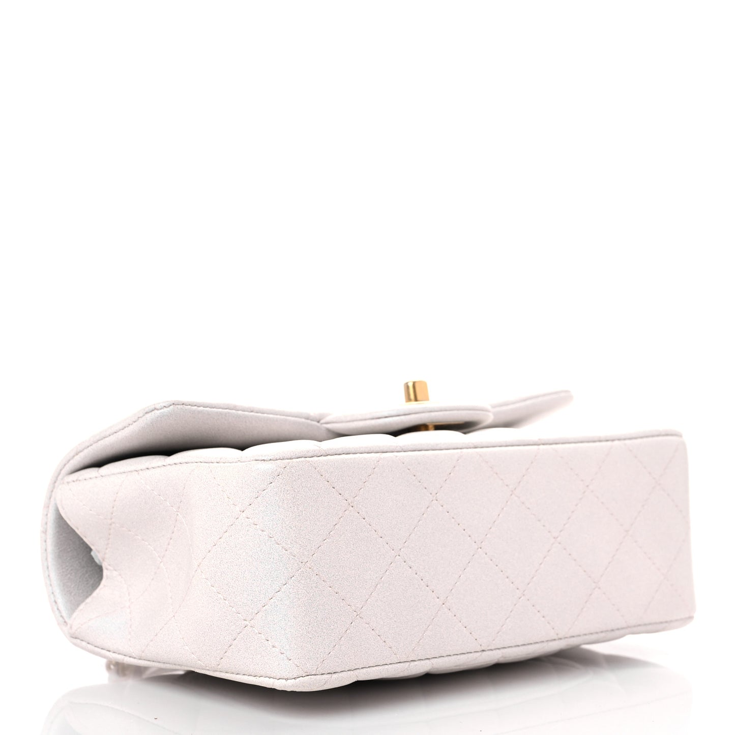 Iridescent Lambskin Quilted Mini Top Handle Rectangular Flap White