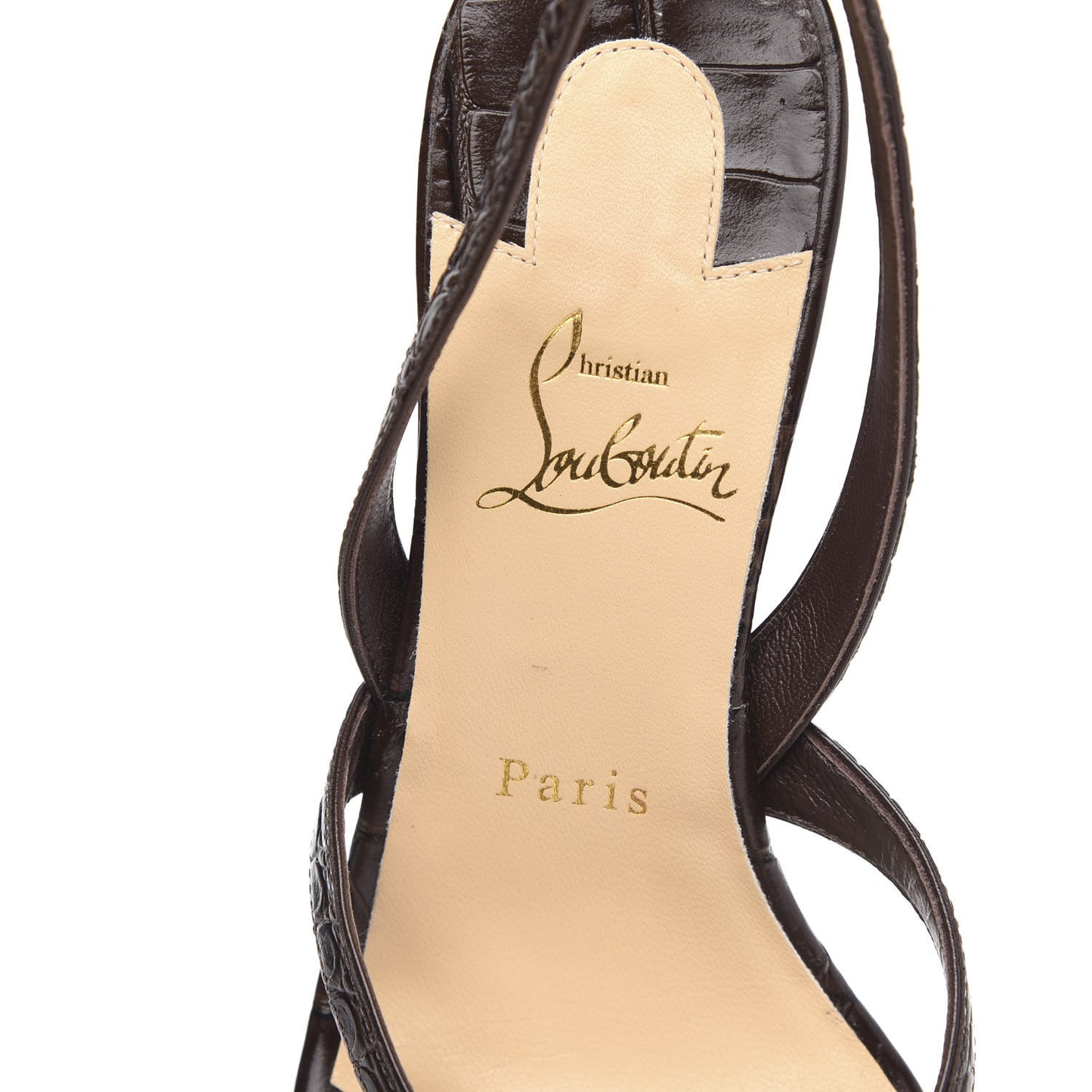 Calfskin Crocodile Embossed Taralita 85 Thong Sandals 38.5 Brown