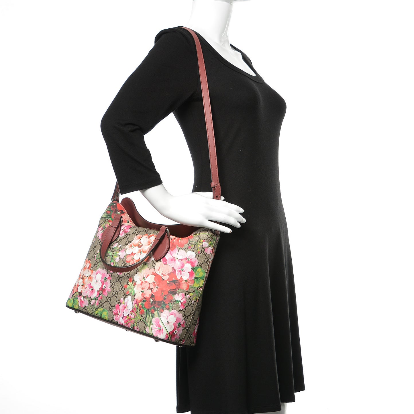 GG Supreme Monogram Blooms Linea A Foldover Tote Beige Multicolor Dry Rose