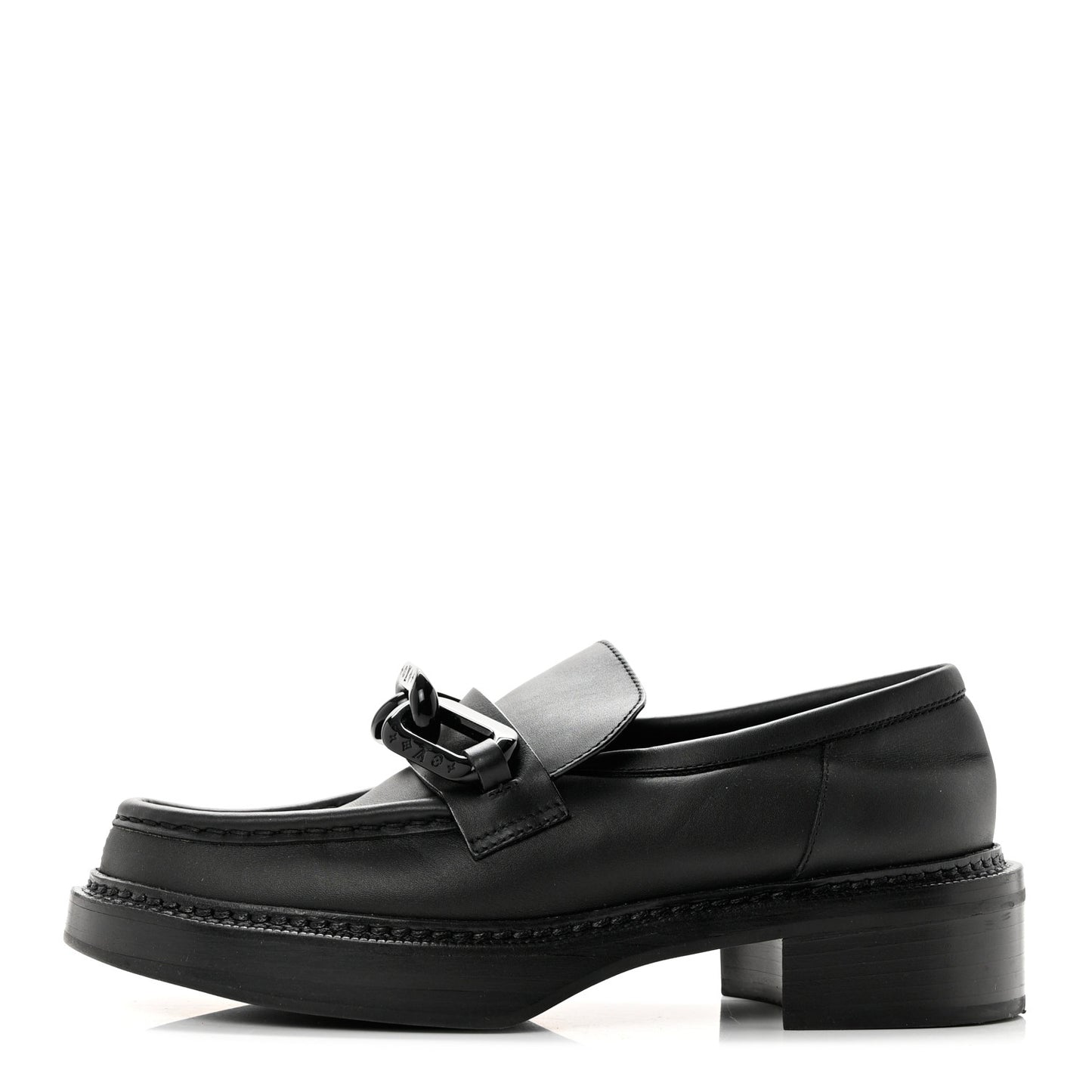 Calfskin Oversized Chain Academy Loafers 39.5 Black