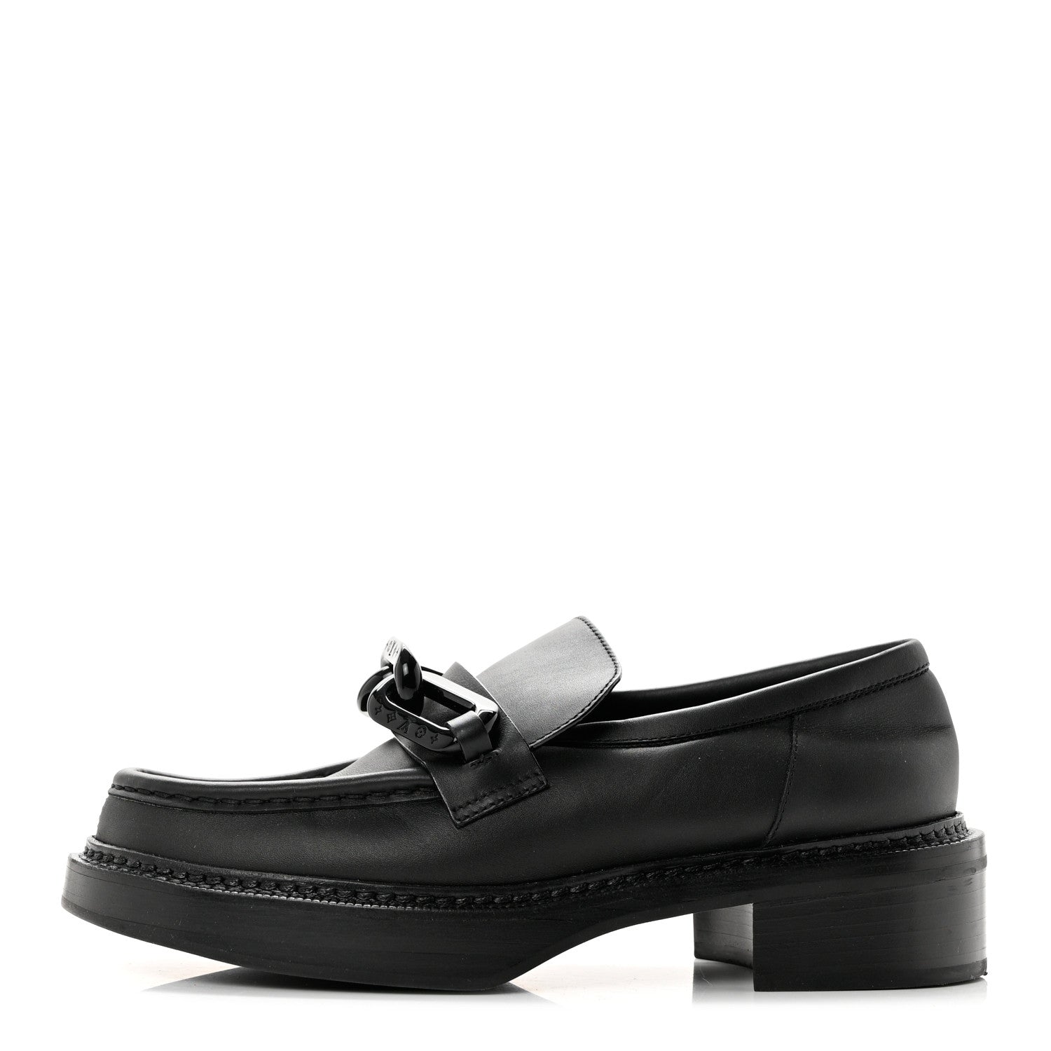 Louis Vuitton Calfskin Oversized Chain Academy Loafers 39.5 Black 1 of 8