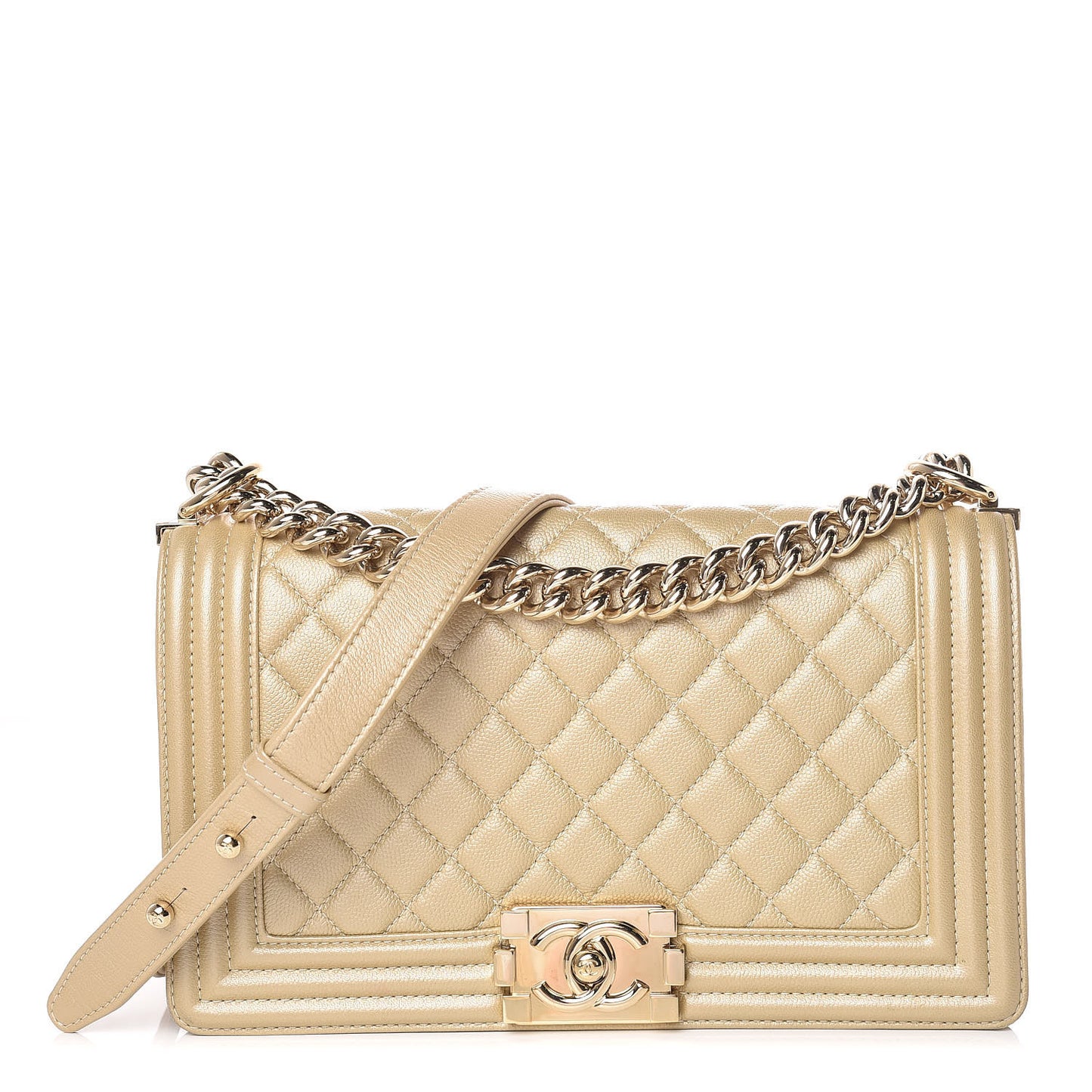 Pearly Caviar Quilted Medium Boy Flap Light Gold