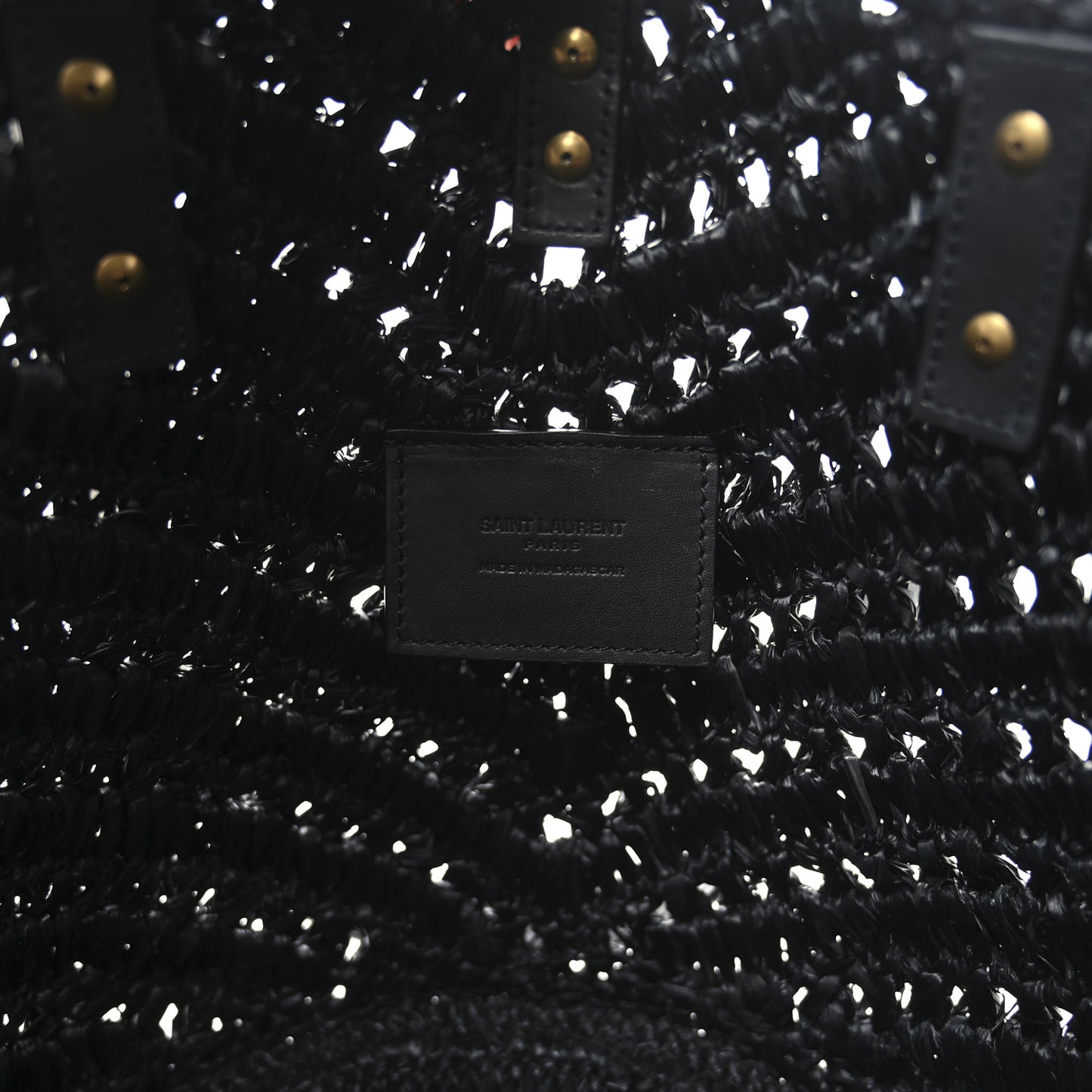 Raffia Calfskin Small Panier Tote Black