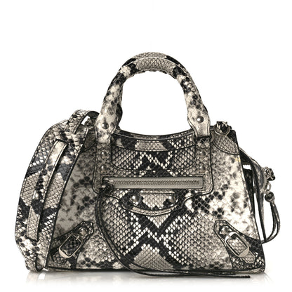 Balenciaga Grained Calfskin Snake Effect Neo Classic Silver Hardware Mini City Black White 1 of 9