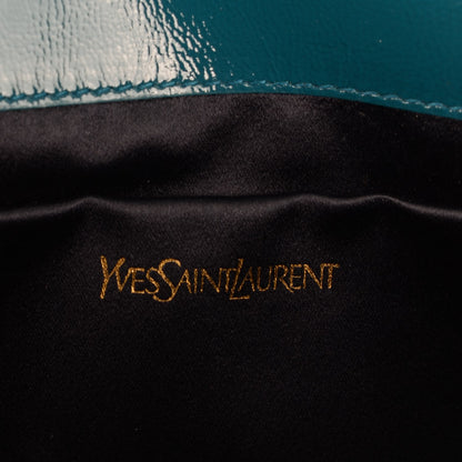 Saint Laurent Textured Patent Monogram Large Belle de Jour Clutch Turquoise 6 of 7