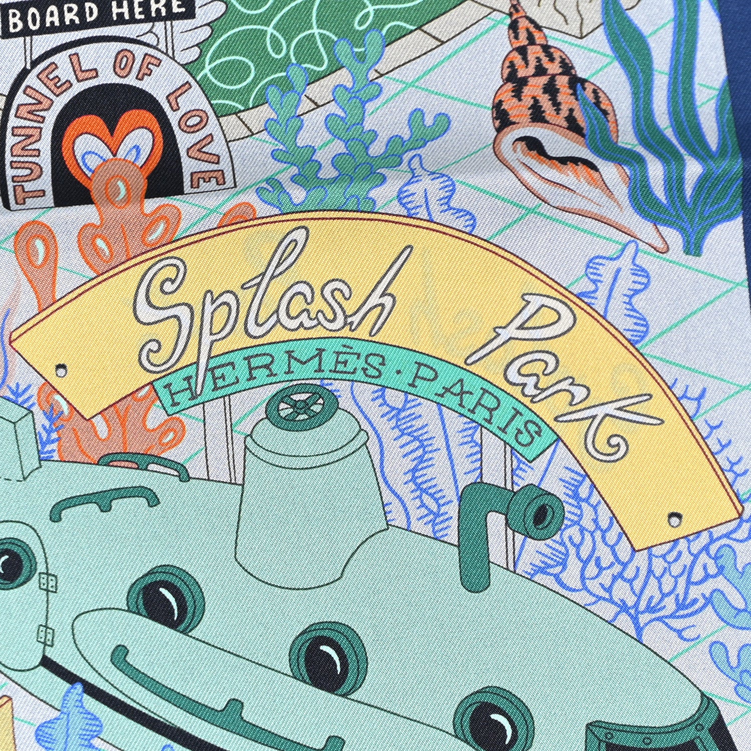 Hermes Silk Splash Park Double Face Scarf 90 Marine Vert Multicolore 2 of 14