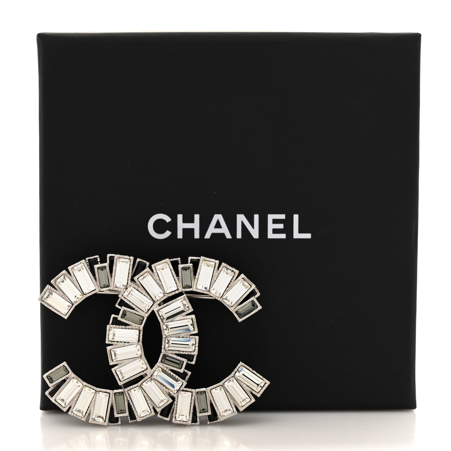Chanel Baguette Crystal CC Brooch Silver Black 4 of 4