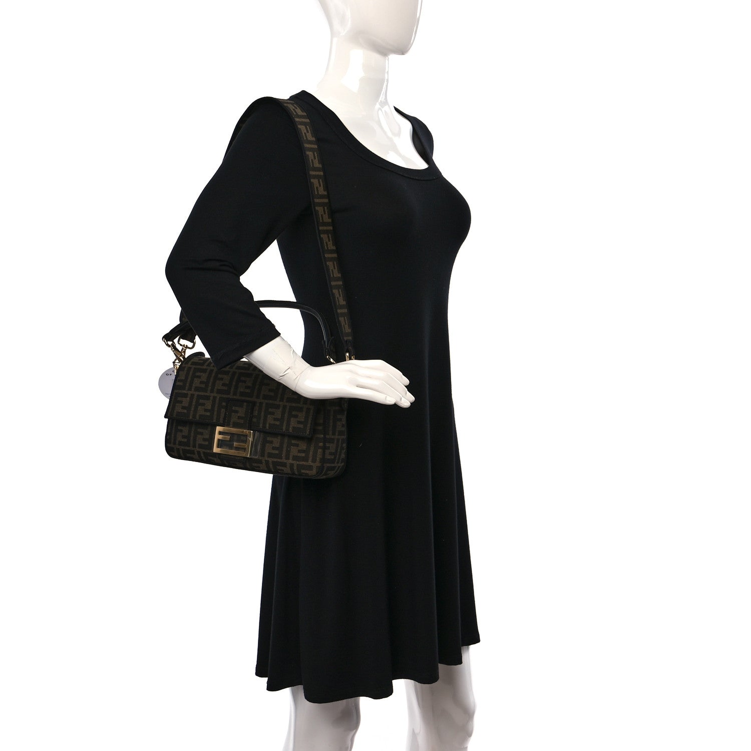 Fendi Fabric Jacquard FF 1974 Medium Baguette Tobacco Moro Black 2 of 9