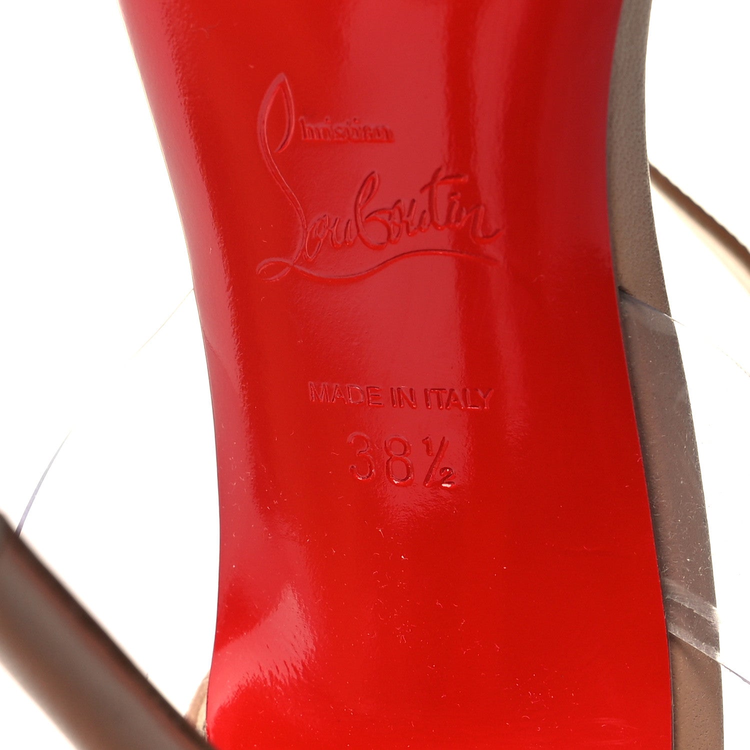 Christian Louboutin Nappa Shiny PVC Jonatina 100 Sandals 38.5 Nude 6 of 8
