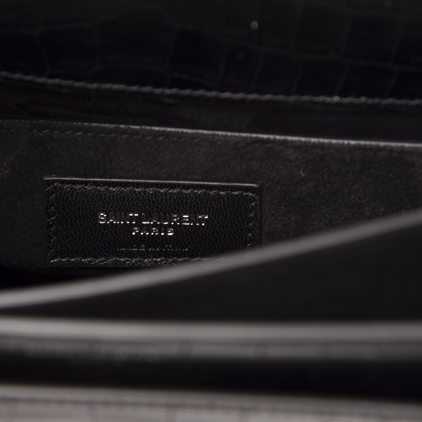 Calfskin Crocodile Embossed Medium Monogram Sunset Black