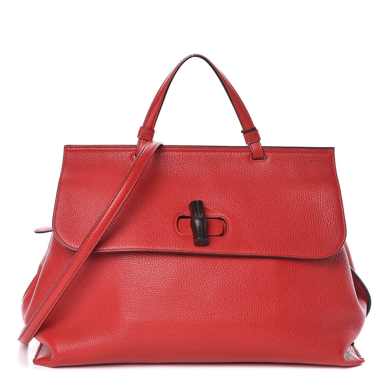 Gucci Pebbled Calfskin Large Bamboo Daily Top Handle Bag Red 1 of 10