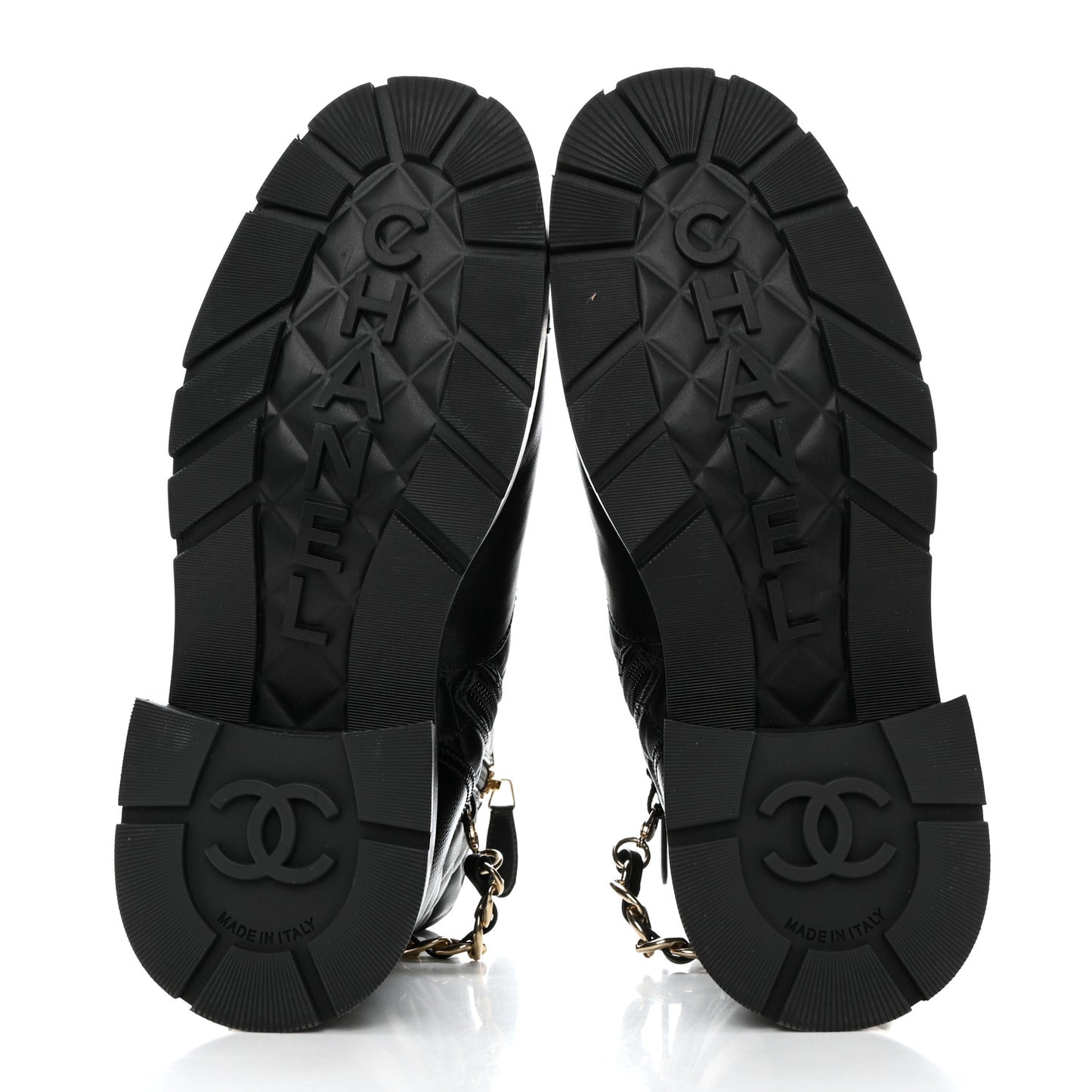 Shiny Calfskin Patent Quilted Chain Lace Up Combat Boots 36 Black