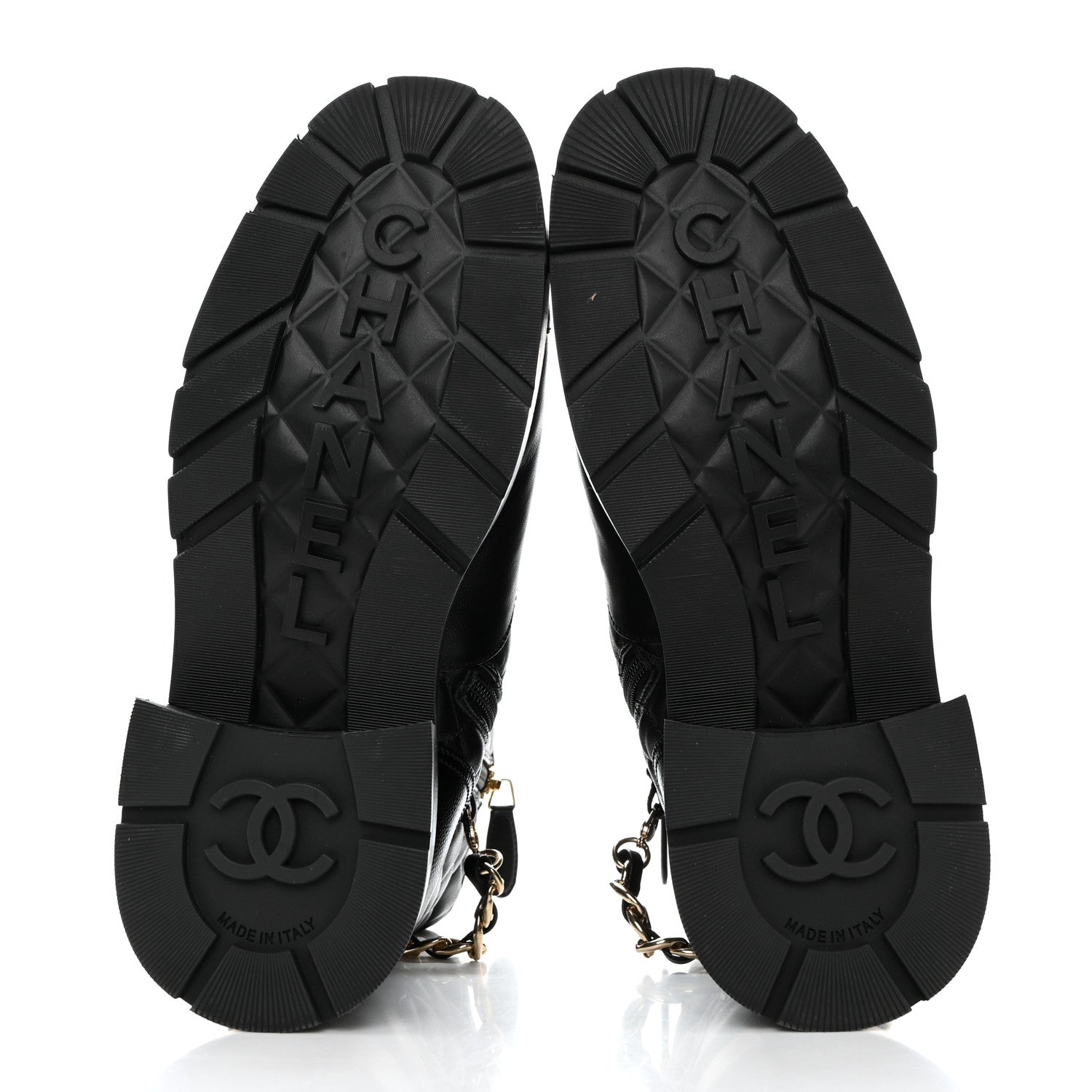 Chanel Shiny Calfskin Patent Quilted Chain Lace Up Combat Boots 36 Black 5 of 8