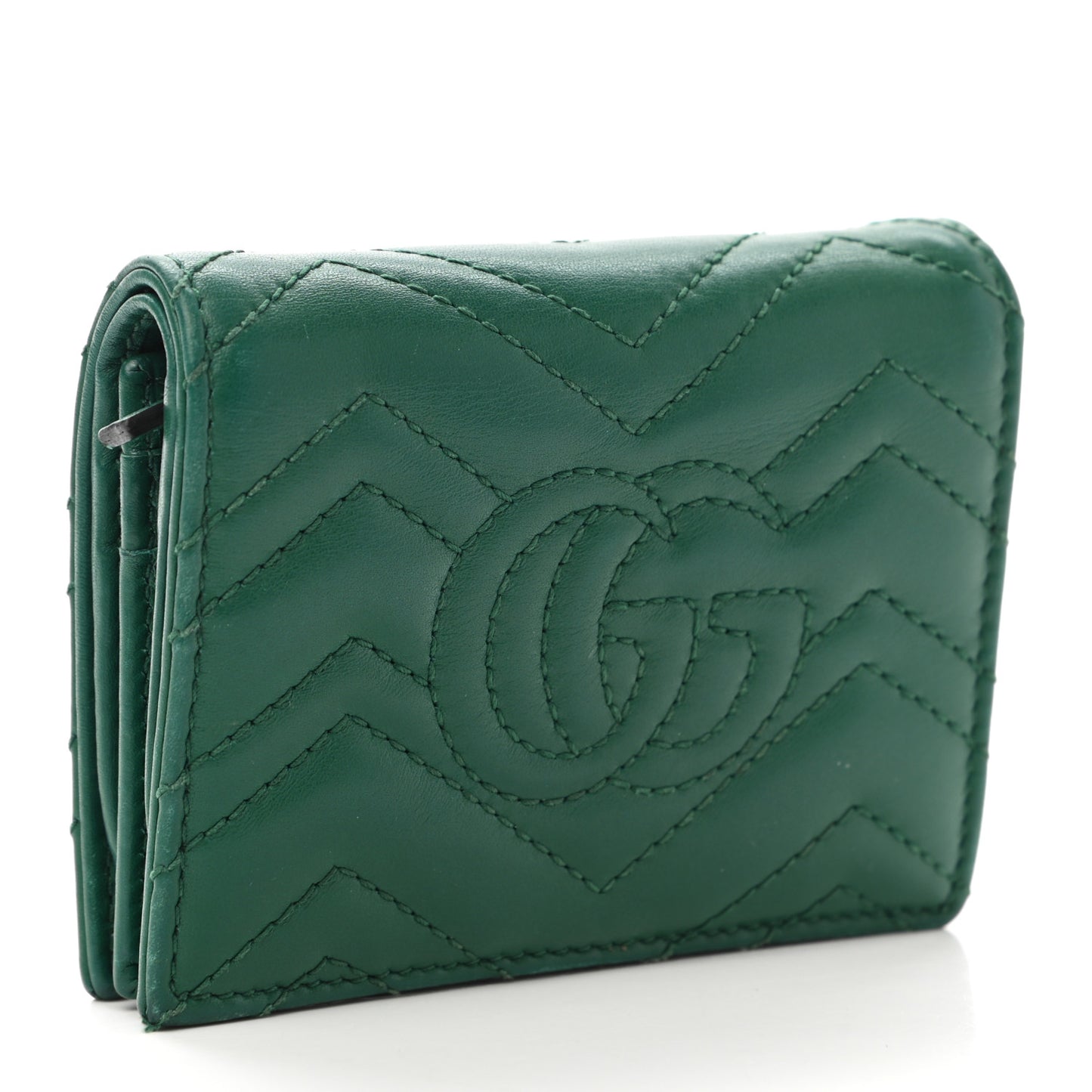 Calfskin Matelasse GG Marmont Card Case Wallet Emerald