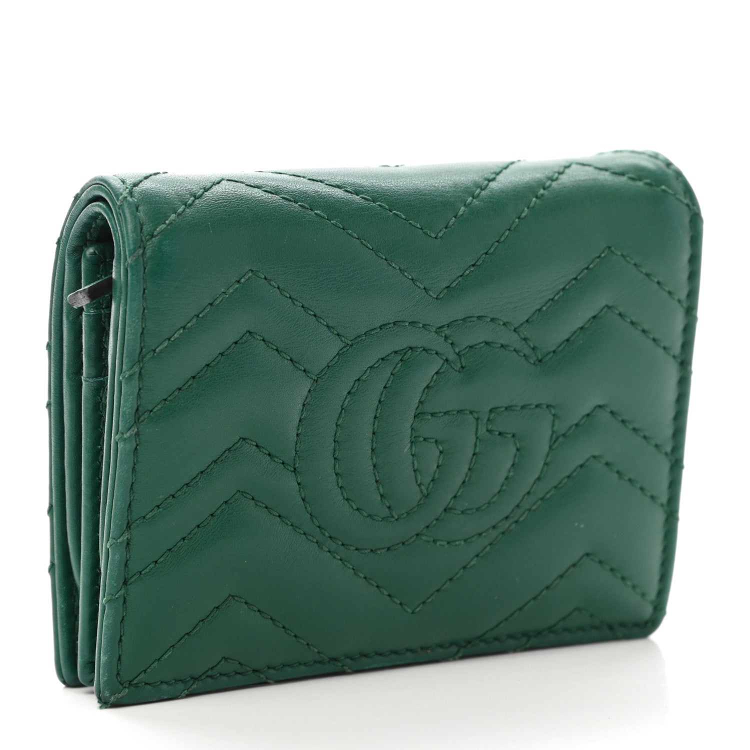 Gucci Calfskin Matelasse GG Marmont Card Case Wallet Emerald 3 of 8