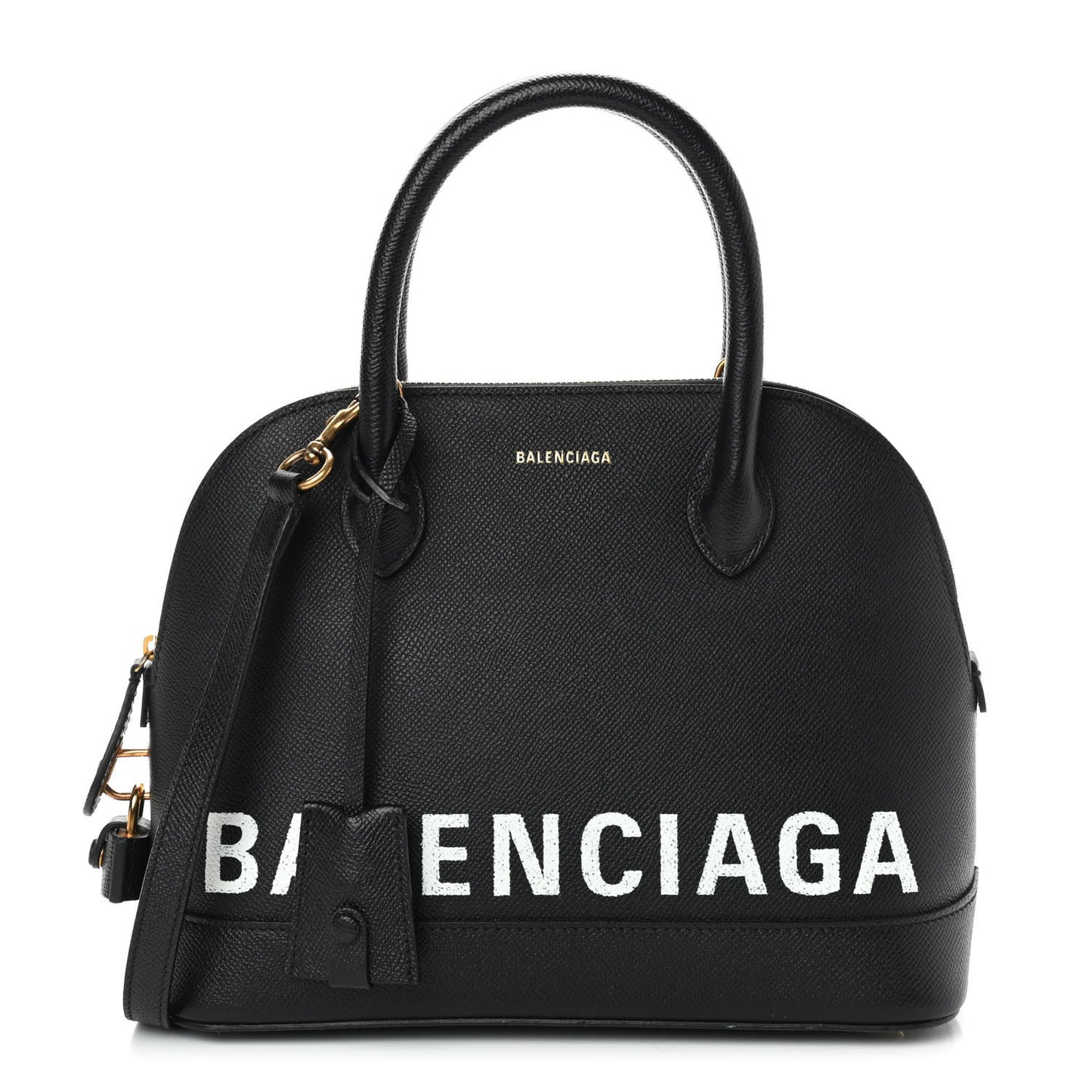 Signature Grained Calfskin Logo S Ville Top Handle Bag Black