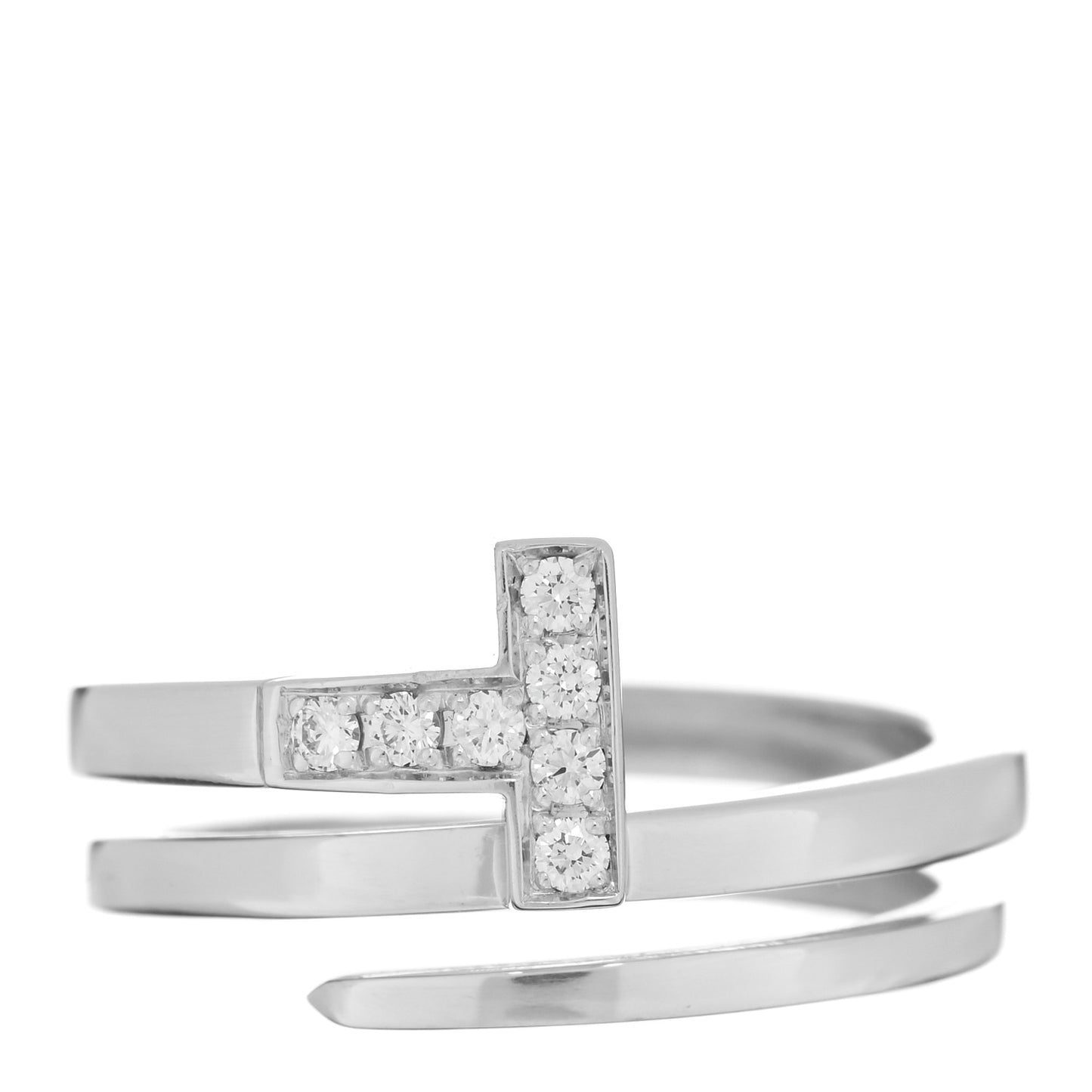 18K White Gold Diamond T Square Wrap Ring 54 7