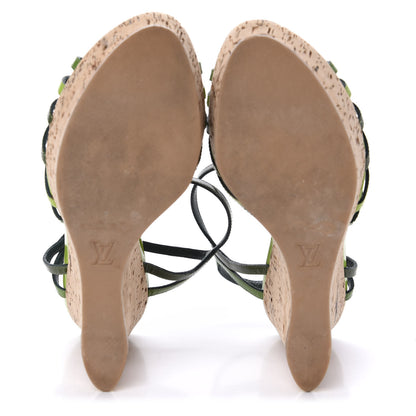 Louis Vuitton Patent Cork Summertime Wedges 36 Green 5 of 8