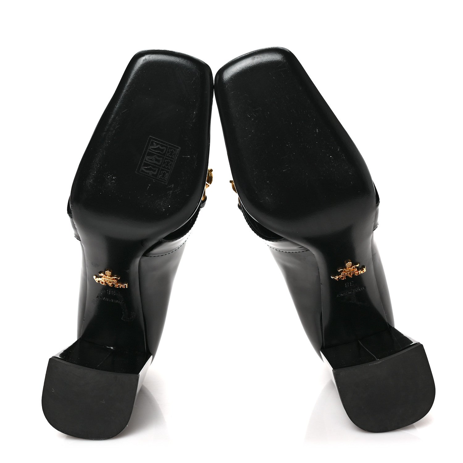 Prada Vernice Bi-Color Chain Mary Jane 85mm Pumps 38 Black Bottiglia 5 of 8