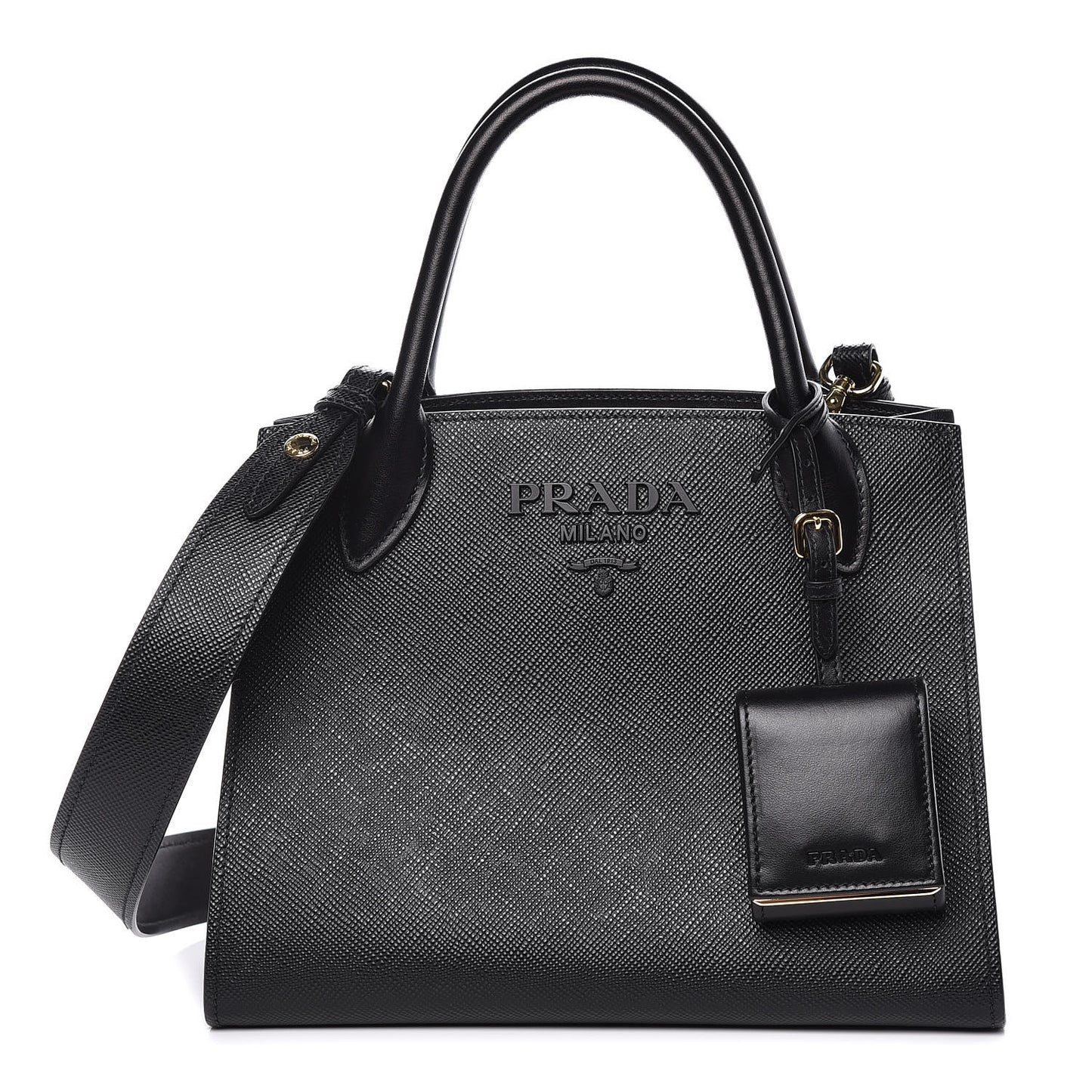Saffiano Cuir Calfskin Small Monochrome Top Handle Tote Black