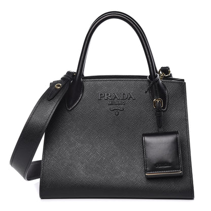 Prada Saffiano Cuir Calfskin Small Monochrome Top Handle Tote Black 1 of 9