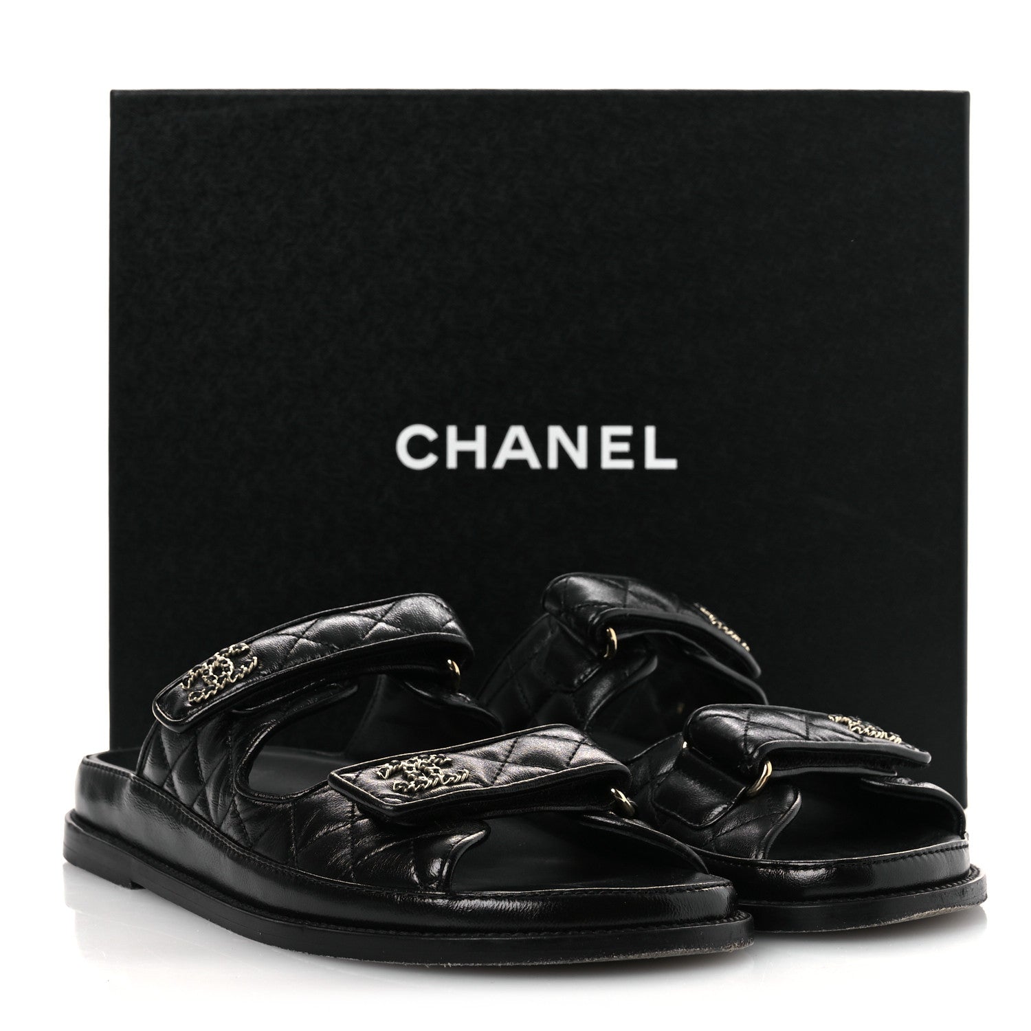 Chanel Lambskin Quilted Velcro Dad Chain CC Slide Sandals 39 Black 13 of 13